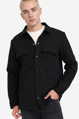 Black Man Regular Fit Long Sleeve Overshirt Casual